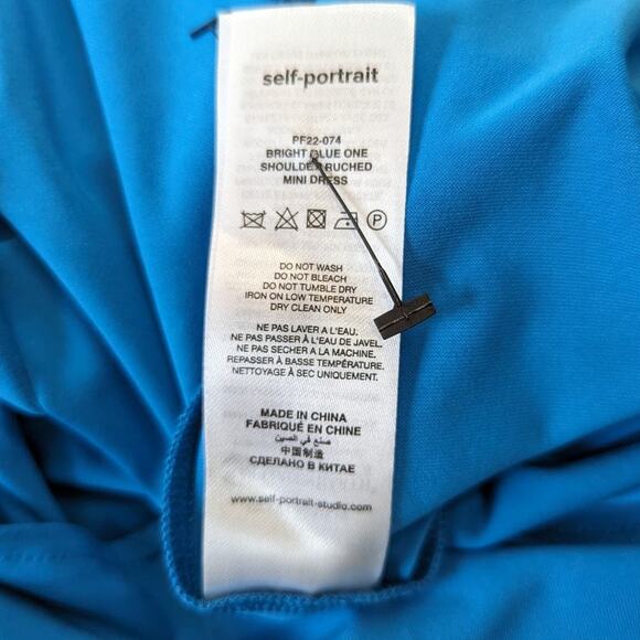 Self-Portrait Blue One Shoulder Ruched Mini Dress Long Sleeve Size 4 Preowned - Picture 8 of 10